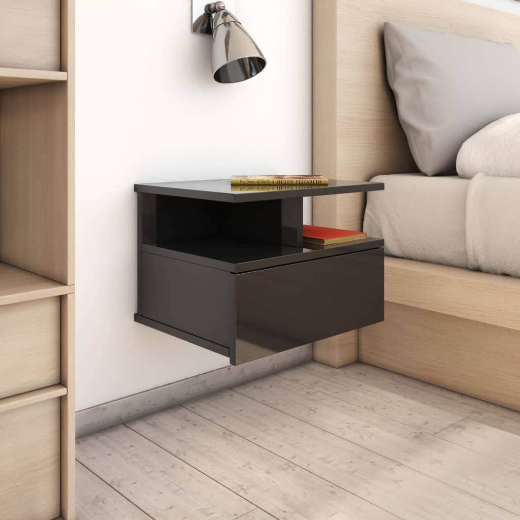 Floating Nightstand High Gloss  Black Chipboard