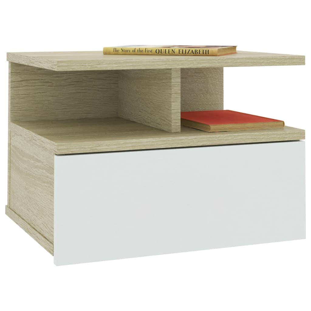 Floating Nightstands 2 pcs White and Sonoma Oak Chipboard