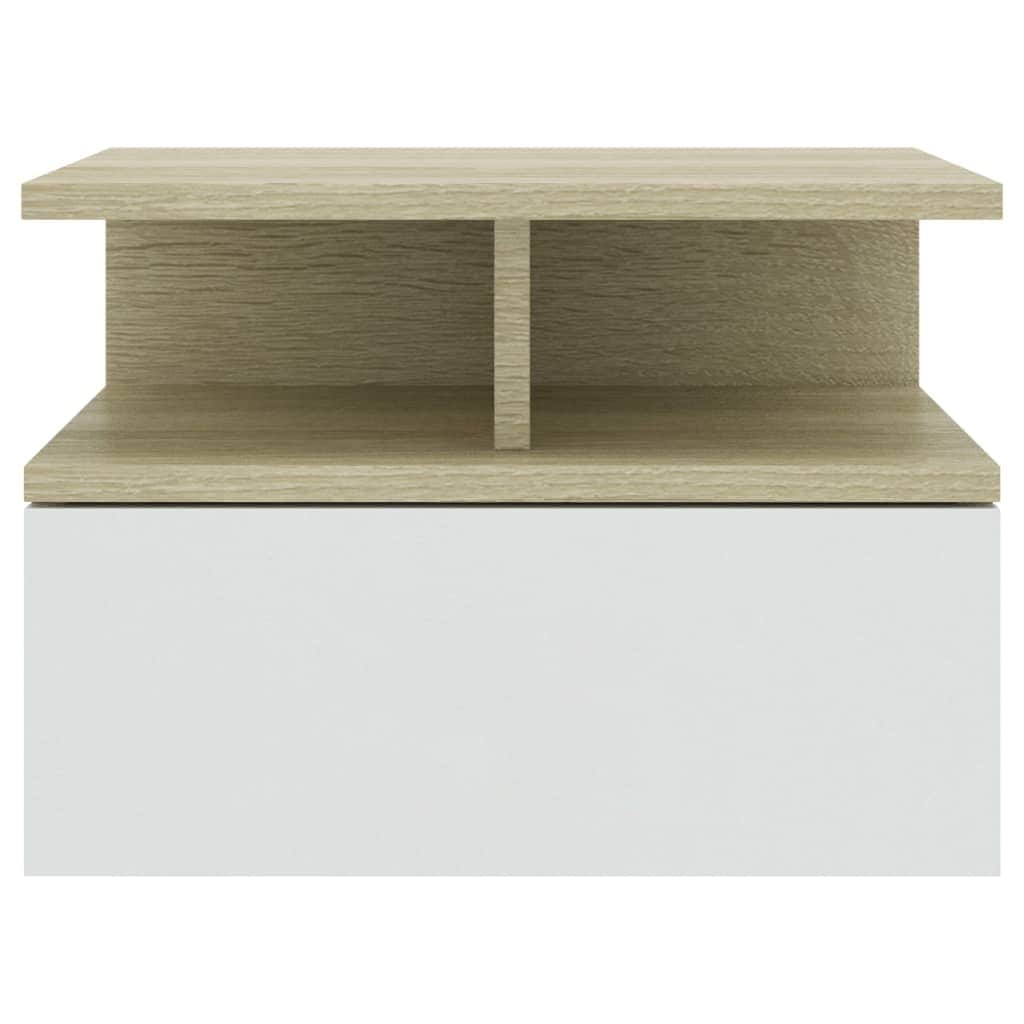 Floating Nightstands 2 pcs White and Sonoma Oak Chipboard