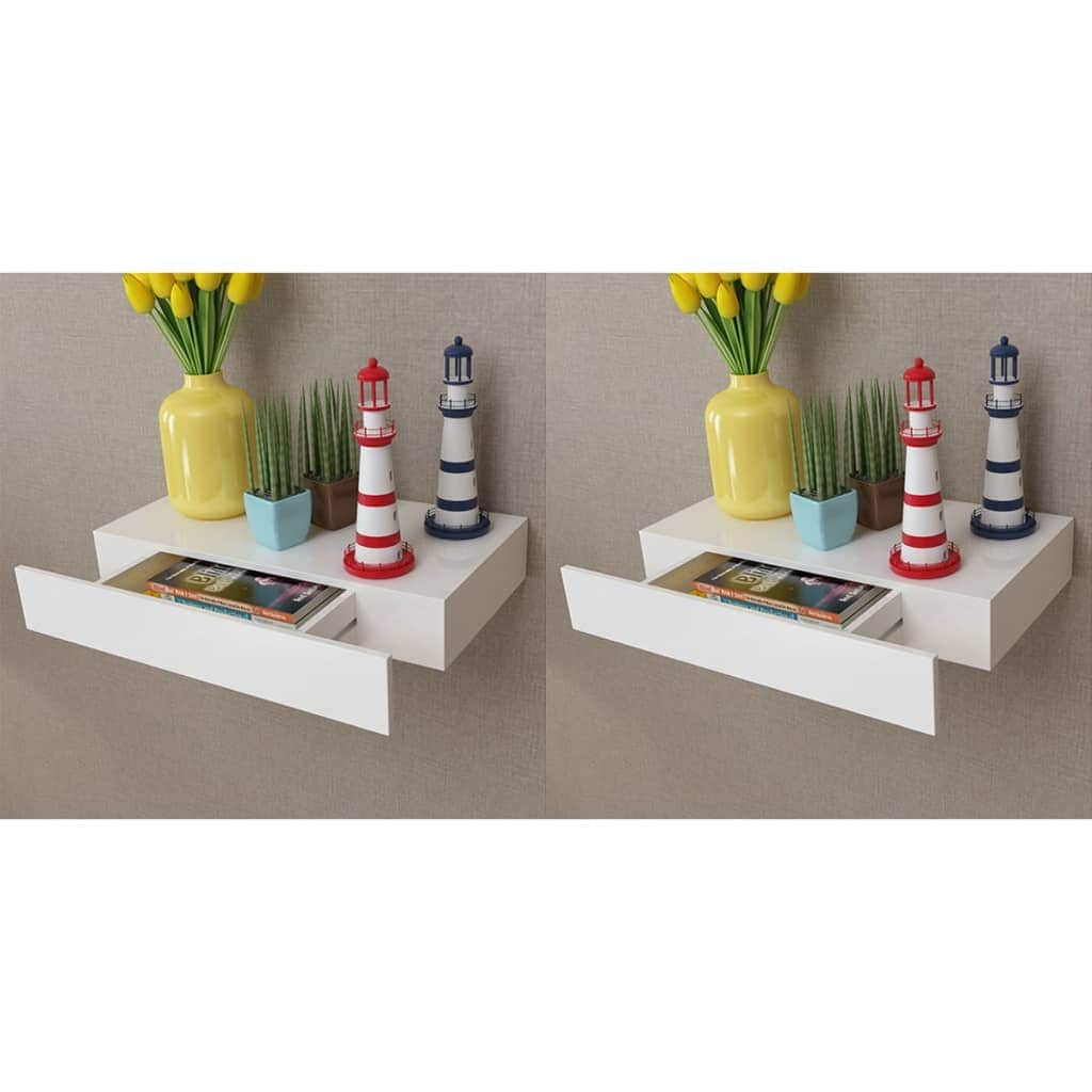 Floating Wall Shelves with Drawers 2 pcs White 48 cm