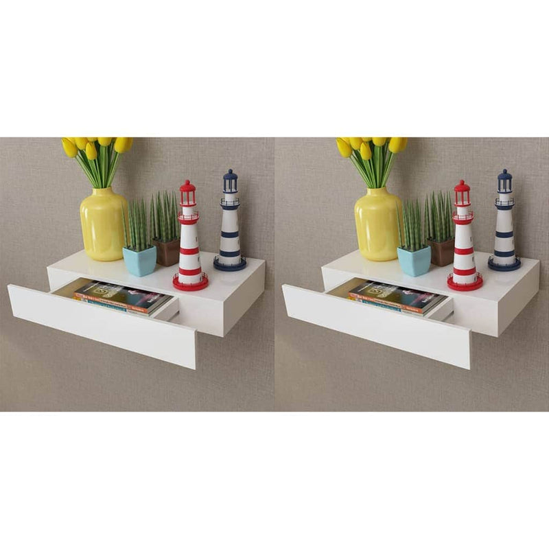 Floating Wall Shelves with Drawers 2 pcs White 48 cm