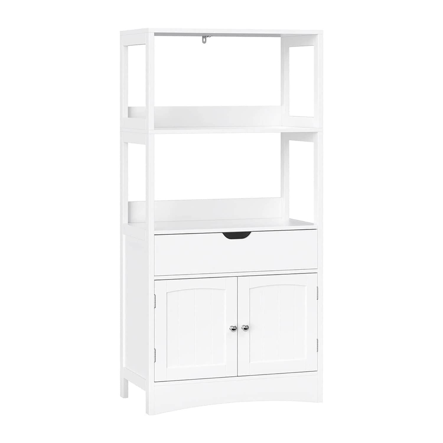 Floor Cabinet with Drawer 2 Open Shelves and Double Doors White BBC64WT