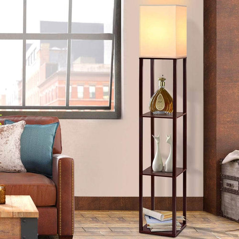 Floor Lamp 3 Tier Shelf Storage Led Light Stand Home Room Vintage White
