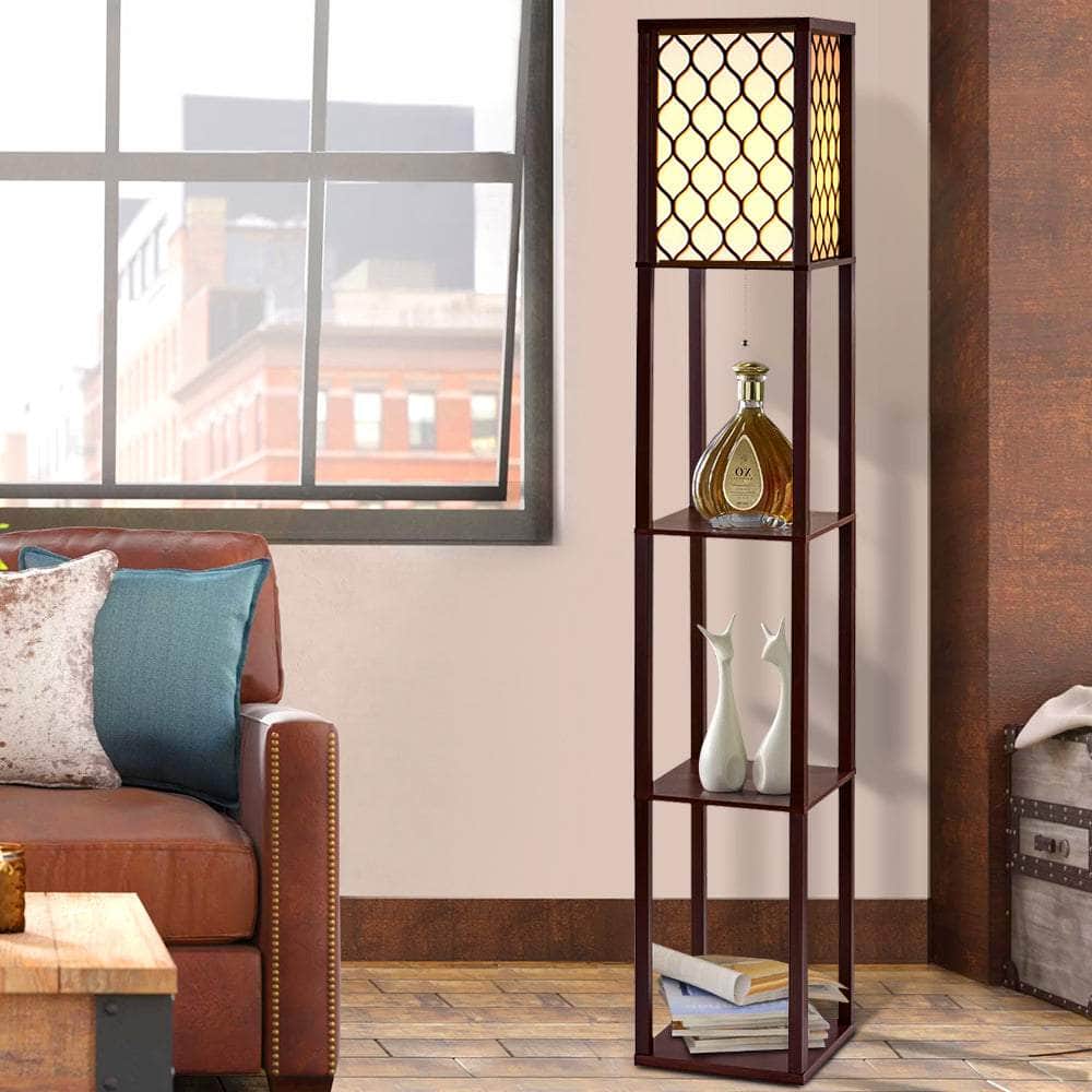 Floor Lamp Wood Shelf Morden Living Bedroom Lighting Storage Organizer