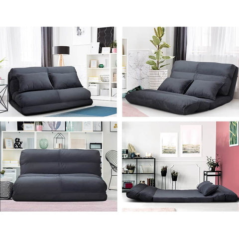 Floor Lounge Sofa Bed 2-Seater Charcoal Suede