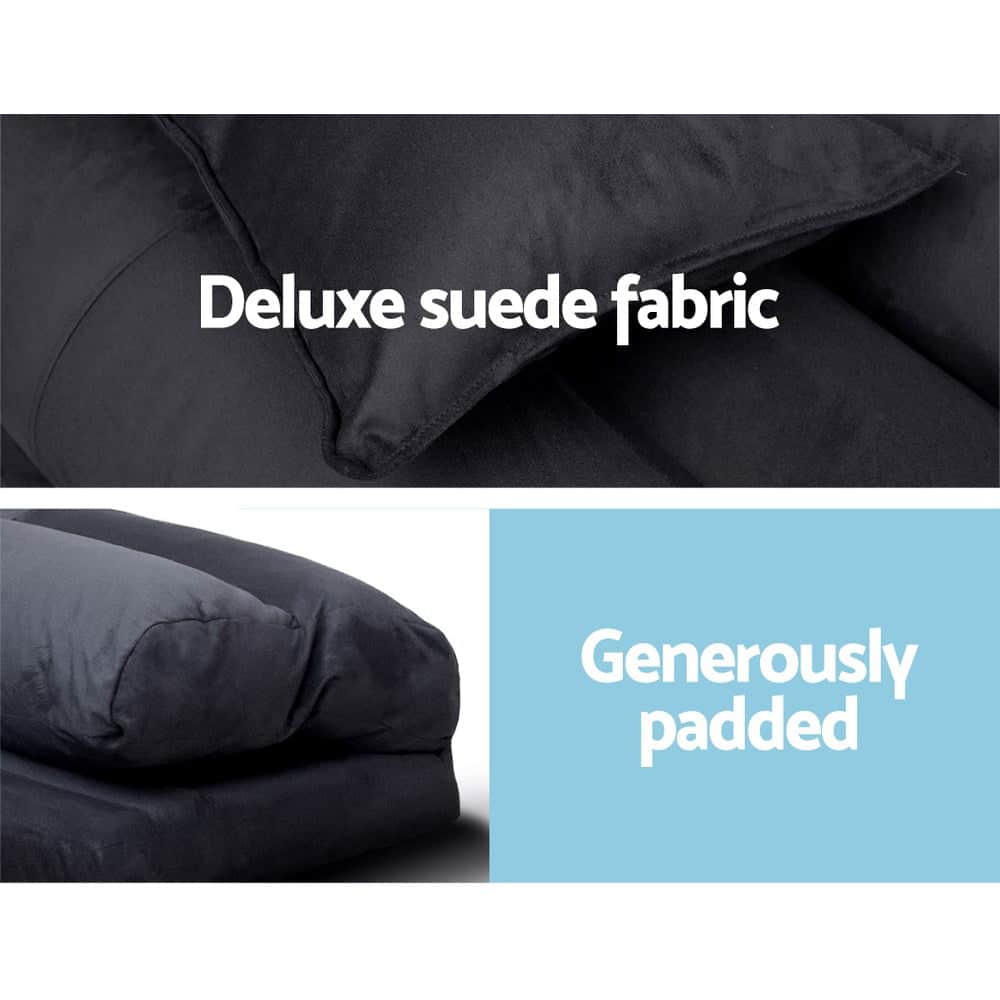 Floor Lounge Sofa Bed 2-Seater Charcoal Suede