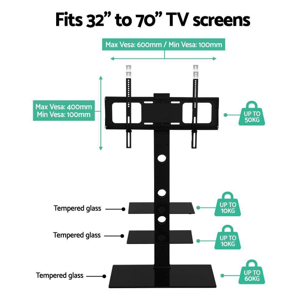 Floor TV Stand Bracket Mount Swivel Height Adjustable 32 to 70 Inch Black