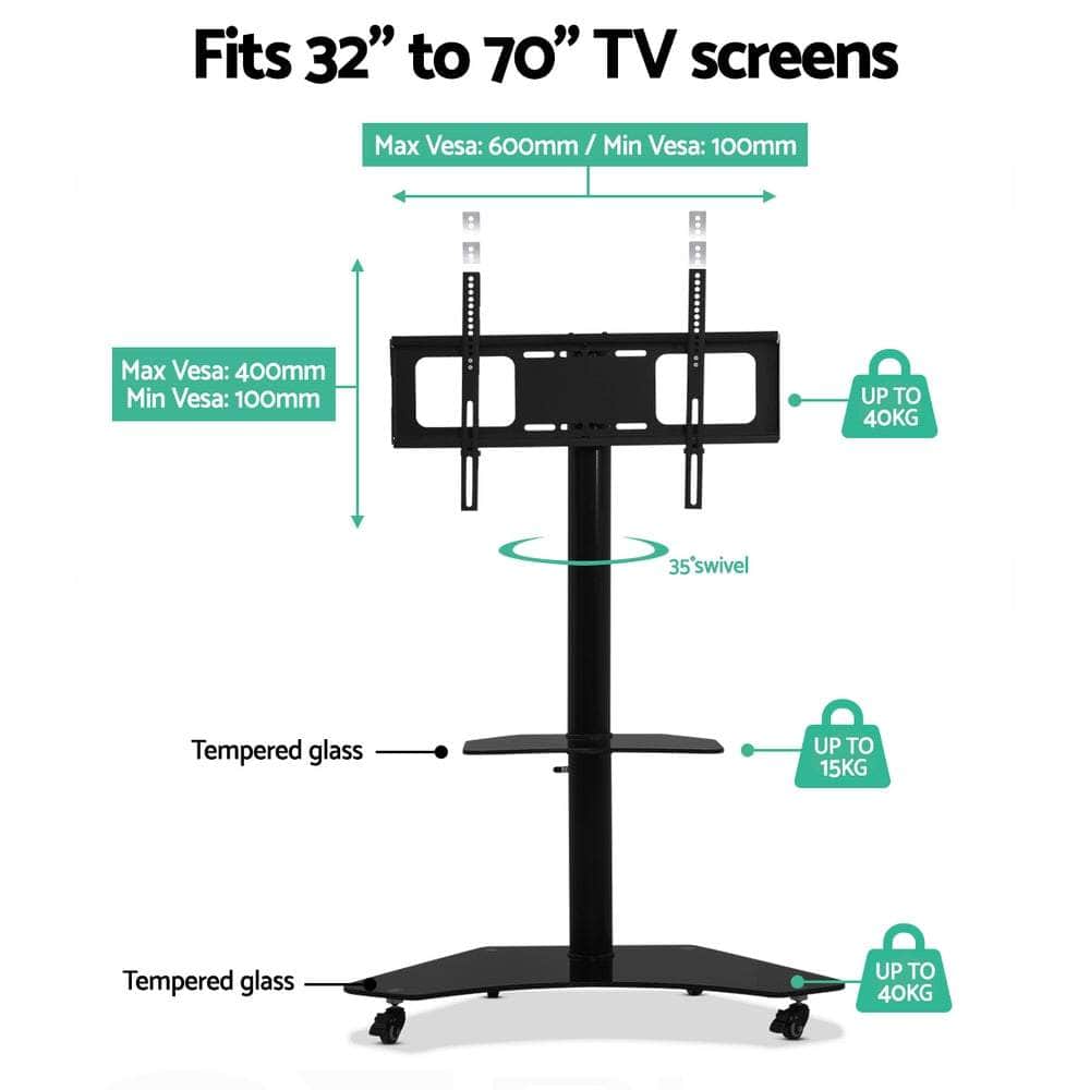 Floor TV Stand Brakcket Mount Swivel Height Adjustable 32 to 70 Inch Black