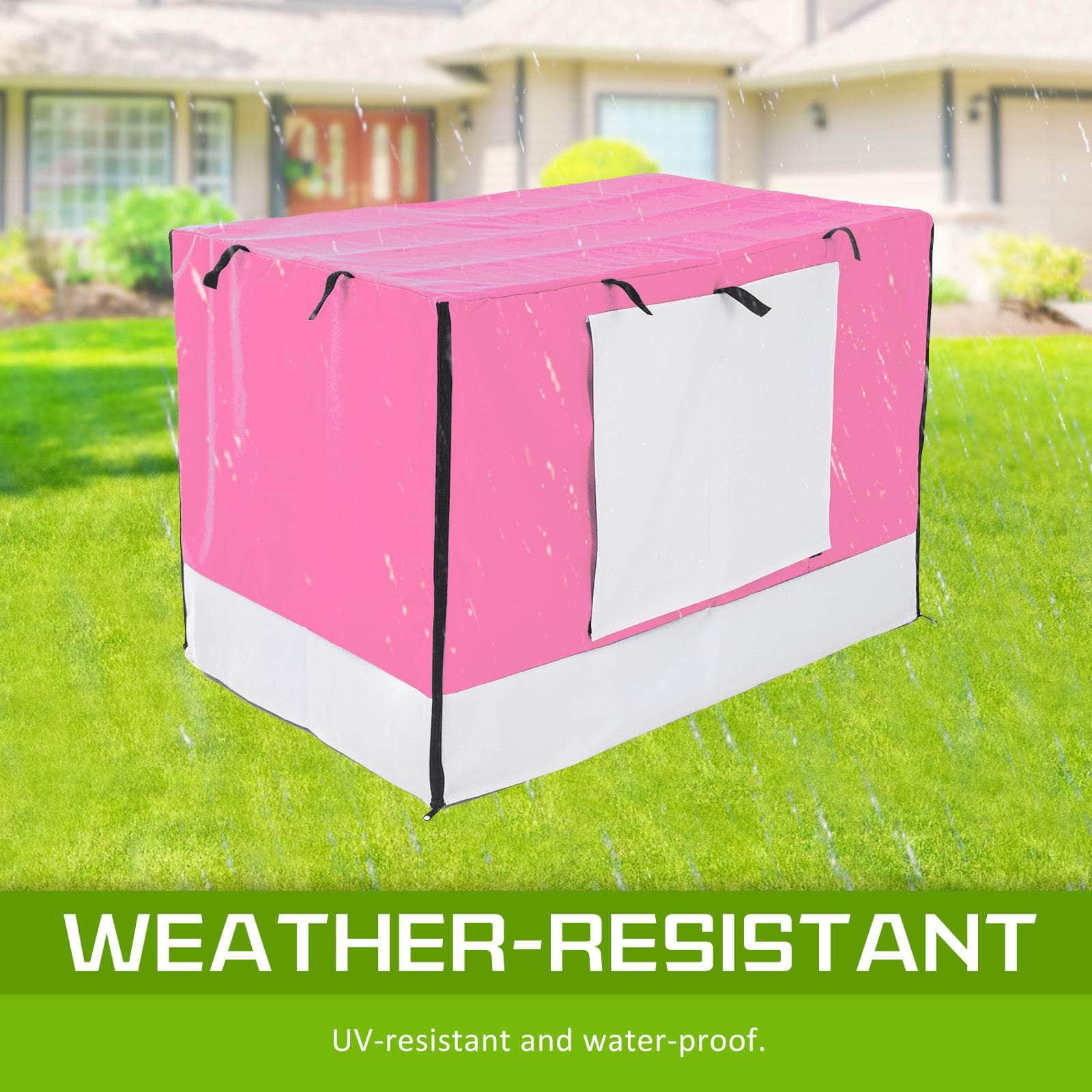 Foldable 42in Wire Dog Crate w/ Tray & Pink Cover
