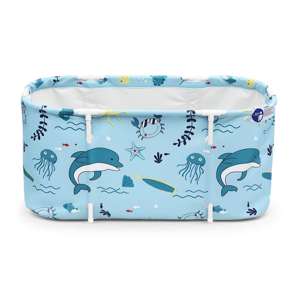 Foldable Bathtub PVC Spa Bucket Inflatable Cushion 114x62cm Blue - Blue colour