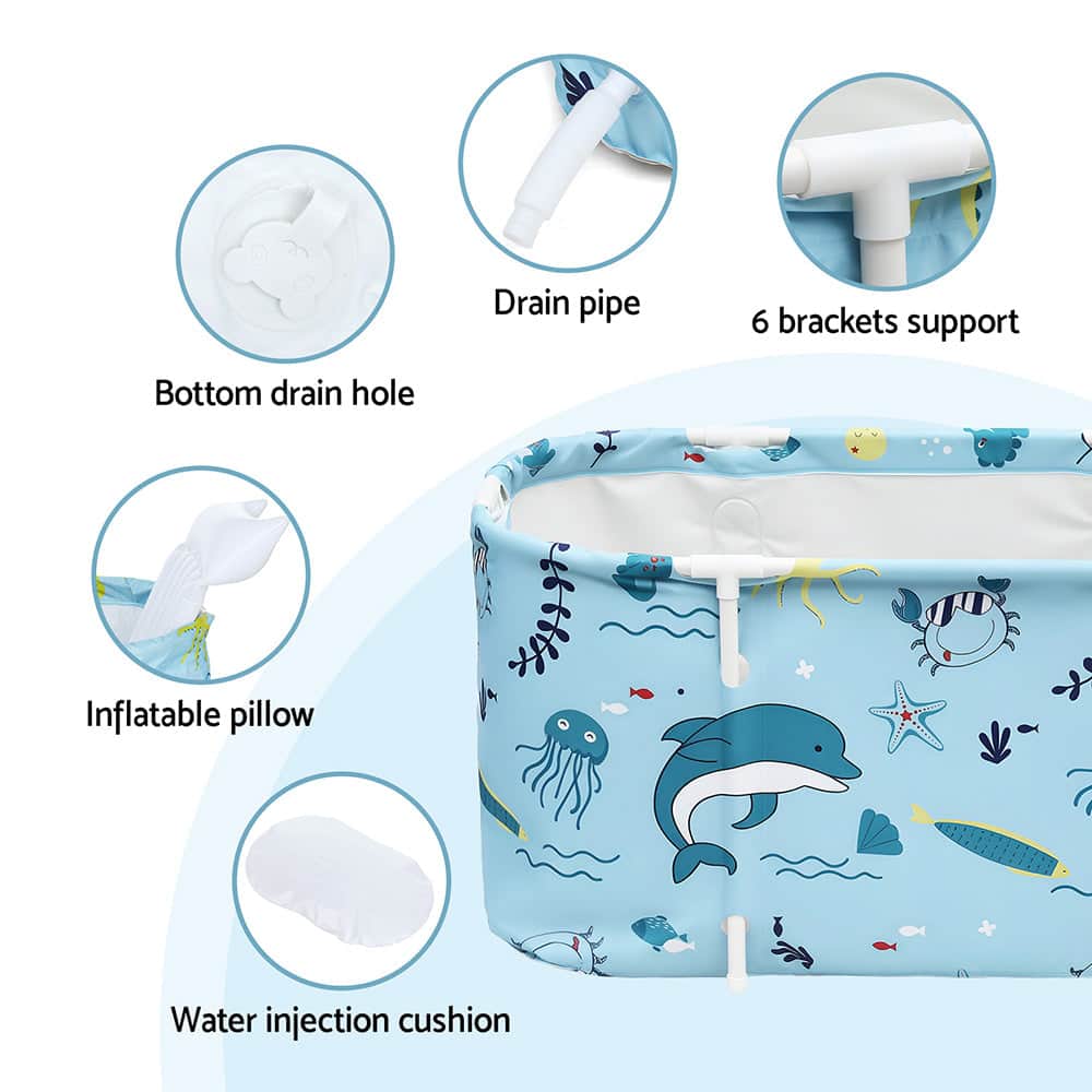 Blue colour - Foldable Bathtub PVC Spa Bucket Inflatable Cushion 114x62cm Blue - photo 12