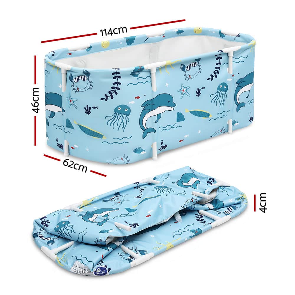 Foldable Bathtub PVC Spa Bucket Inflatable Cushion 114x62cm Blue with Blue colour