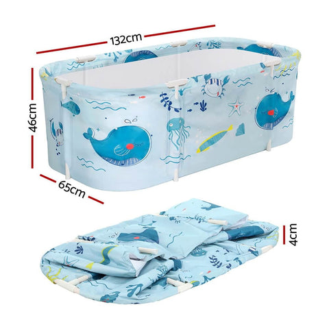Foldable Bathtub PVC Spa Bucket Inflatable Cushion 134x65cm Blue