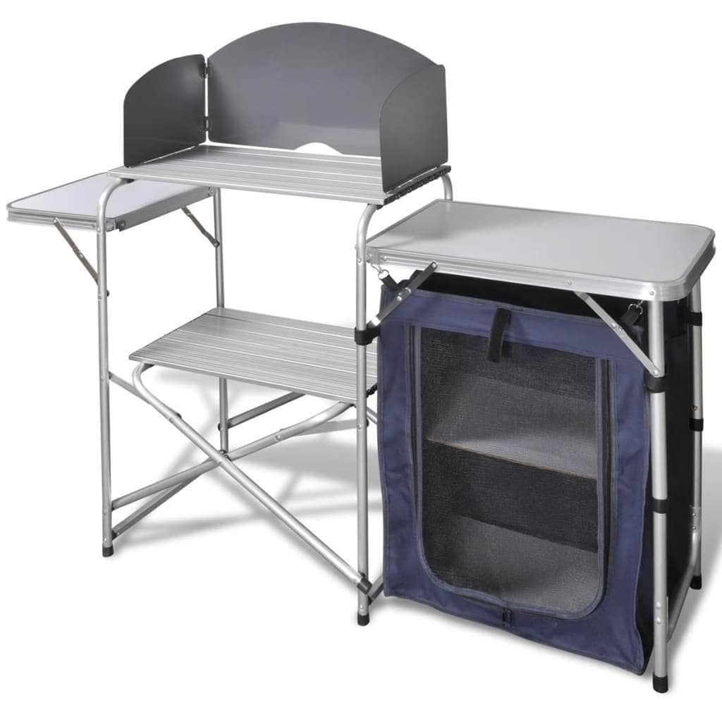 Foldable Camping Kitchen Unit with Windshield Aluminium - Simple deals
