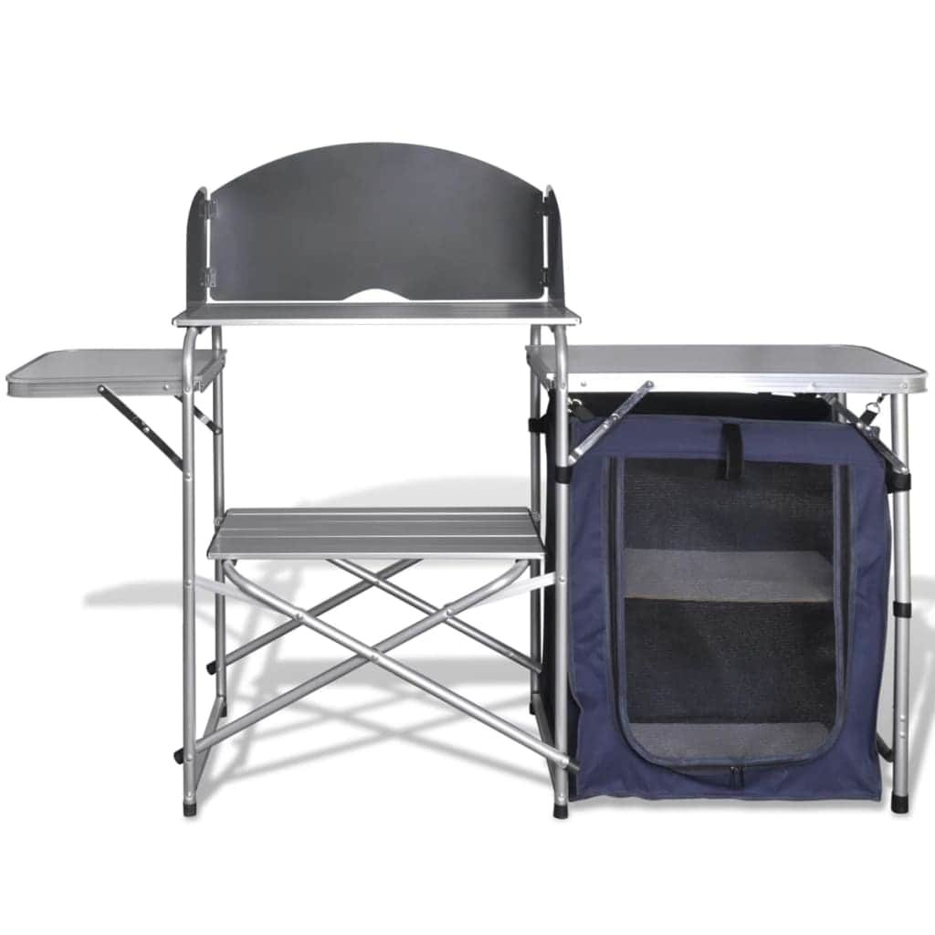Foldable Camping Kitchen Unit with Windshield Aluminium - Simple deals
