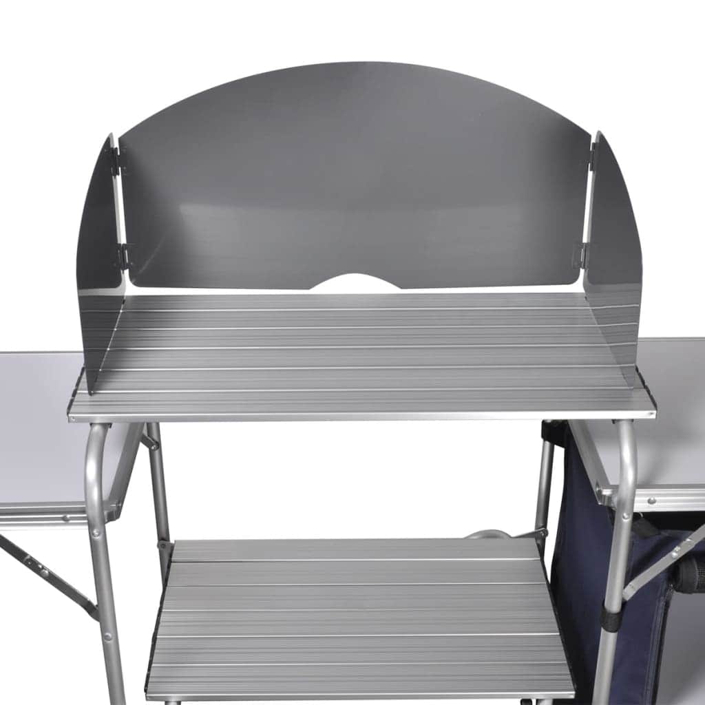 Foldable Camping Kitchen Unit with Windshield Aluminium - Simple deals