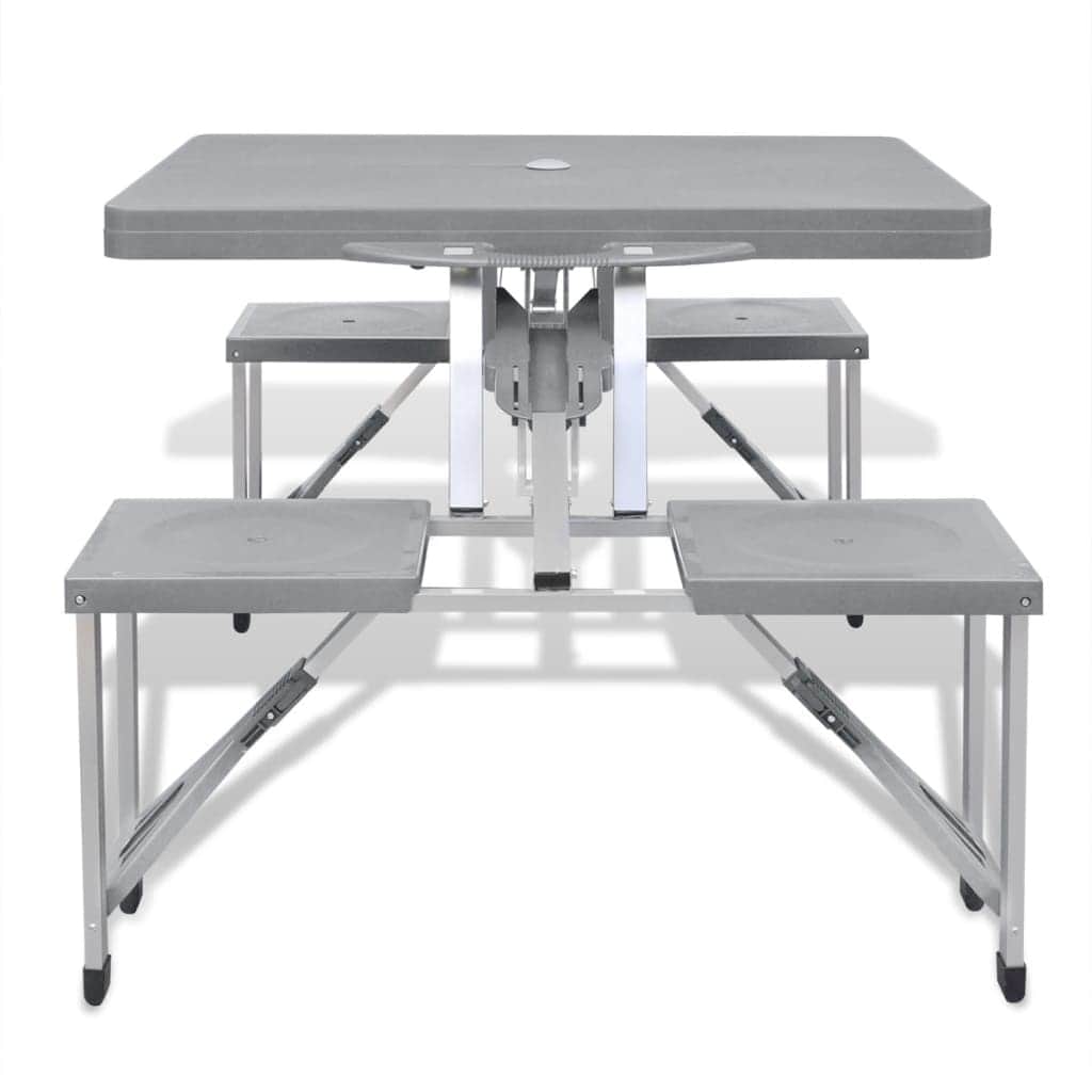 Foldable Camping Table Set with 4 Stools Aluminium Extra Light Grey - Simple deals