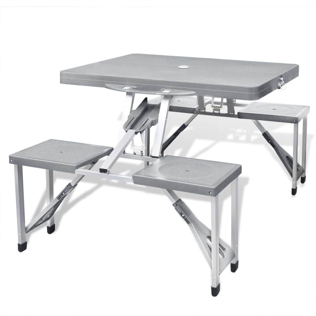 Foldable Camping Table Set with 4 Stools Aluminium Extra Light Grey - Simple deals