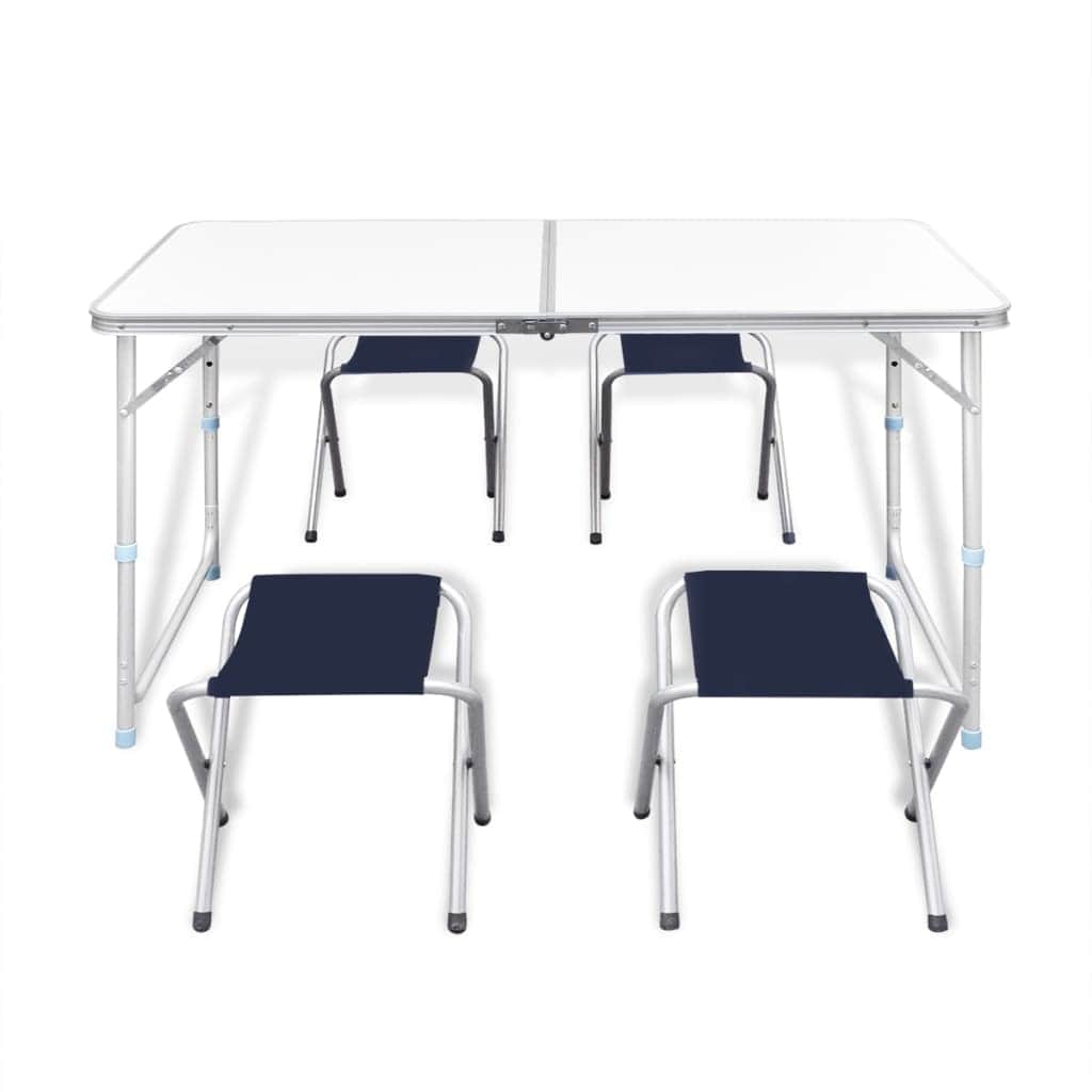Foldable Camping Table Set with 4 Stools Height Adjustable - Simple deals