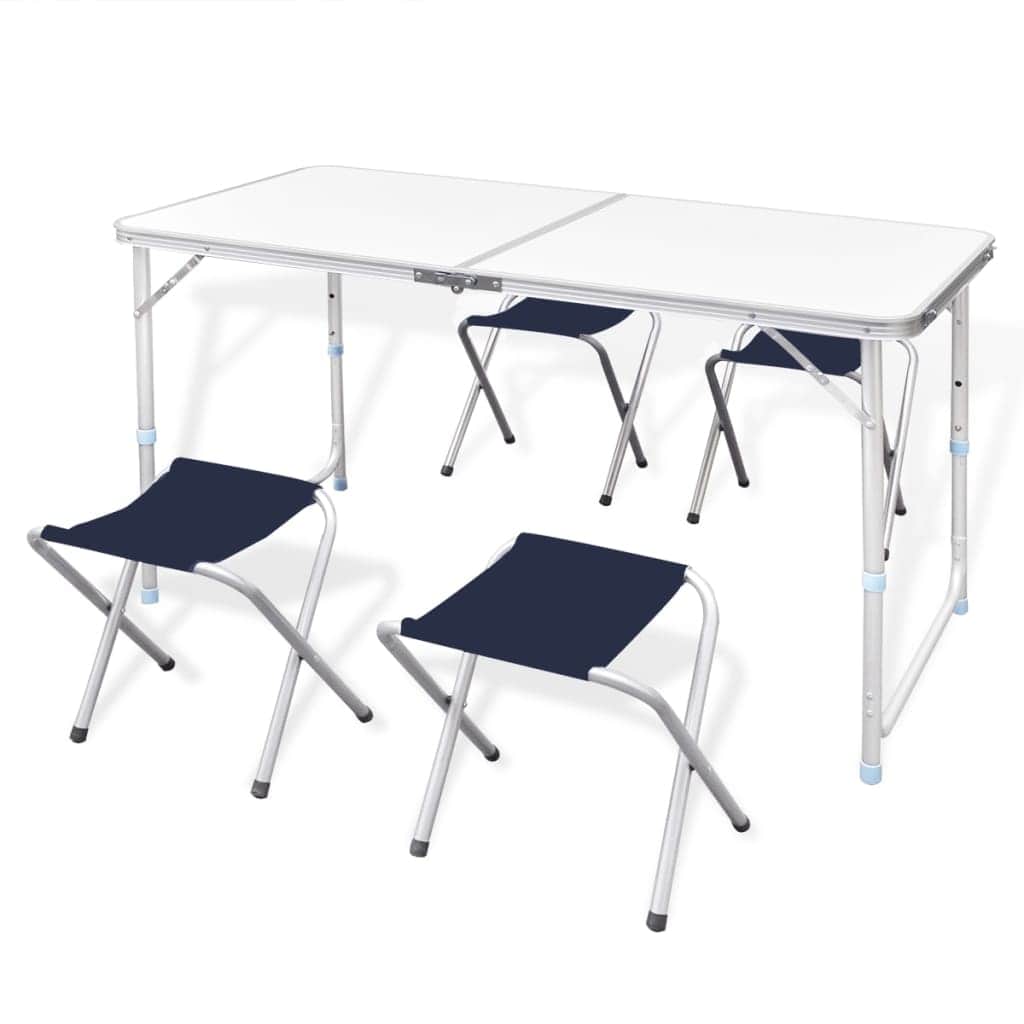 Foldable Camping Table Set with 4 Stools Height Adjustable - Simple deals