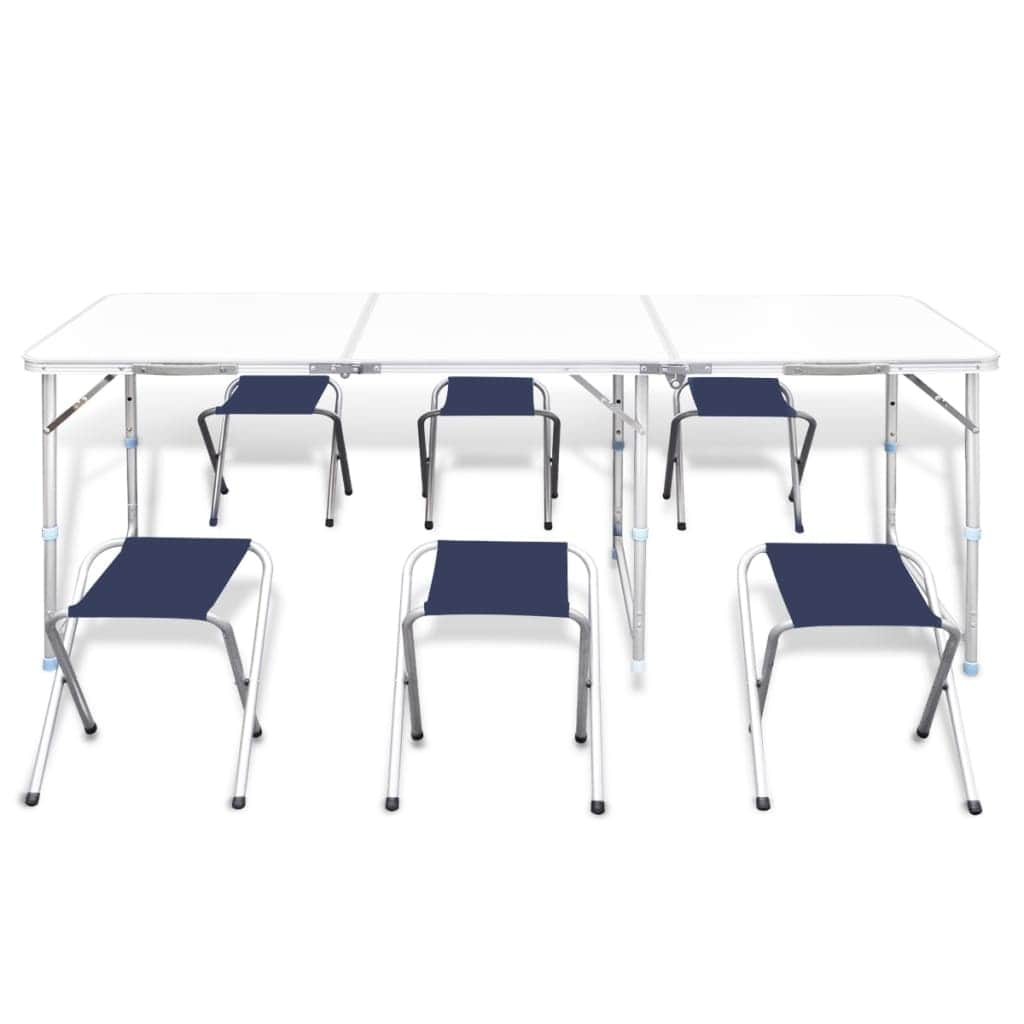 Foldable Camping Table Set with 6 Stools Height Adjustable
