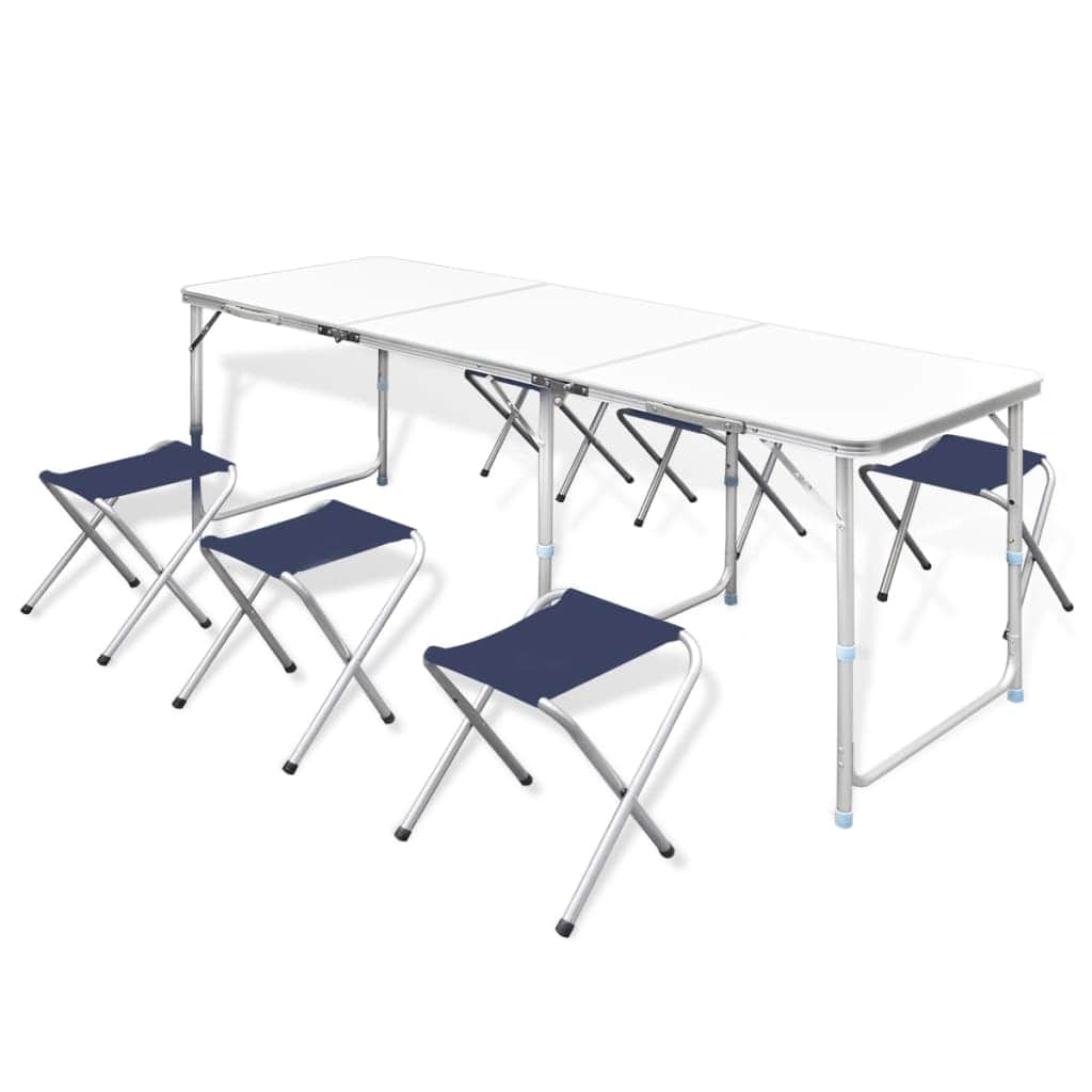 Foldable Camping Table Set with 6 Stools Height Adjustable - Simple deals