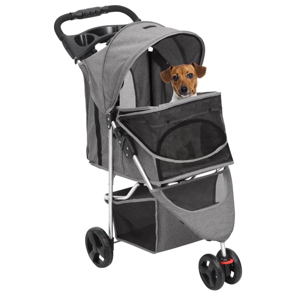 Foldable Canine Carriage: Sleek Grey Design, Crafted from Oxford Fabric