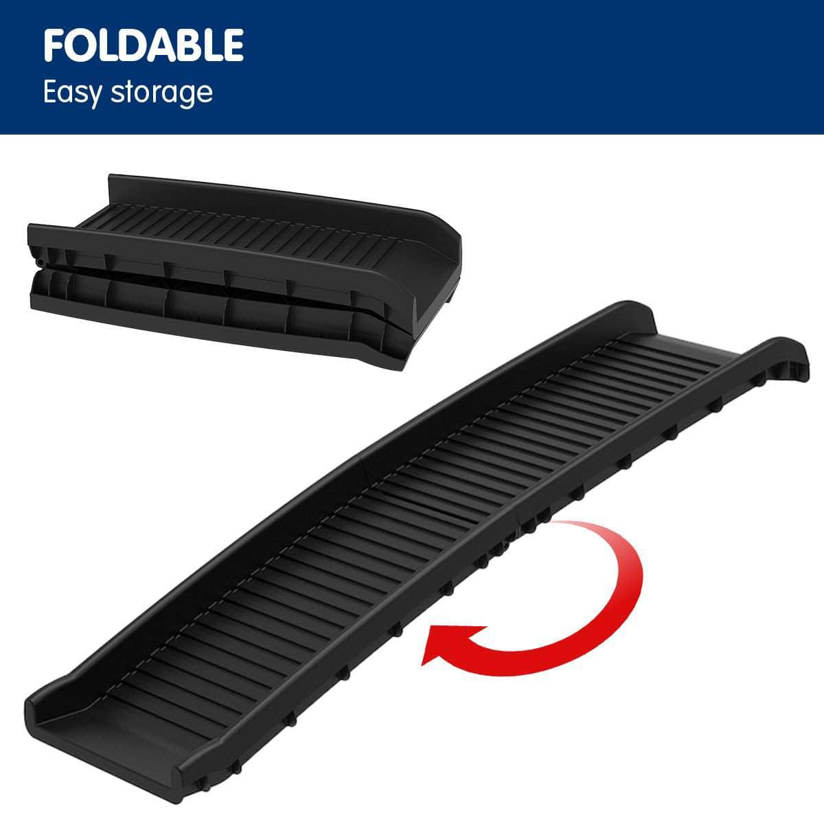 Foldable Car Dog Ramp Vehicle Ladder Step Stairs - Black with pets