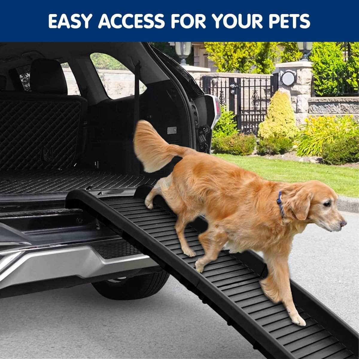 Foldable Car Dog Ramp Vehicle Ladder Step Stairs - Black | Black colour