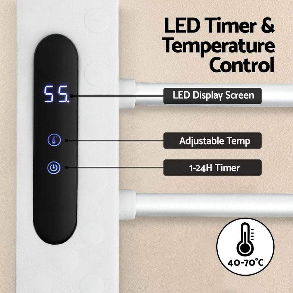 Foldable Electric Heated Towel Rail Rack with 24H Timer - Stylish