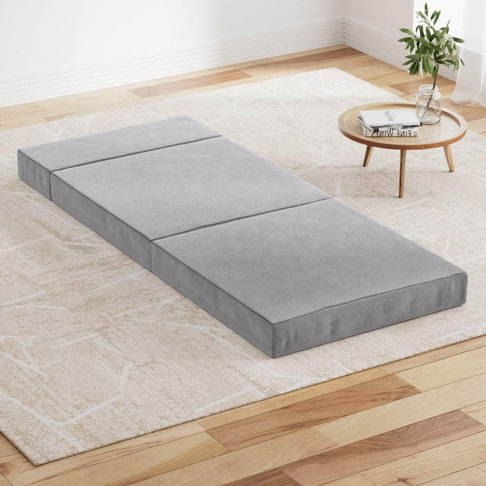 Foldable Mattress Folding Foam Bed Mat Light Grey