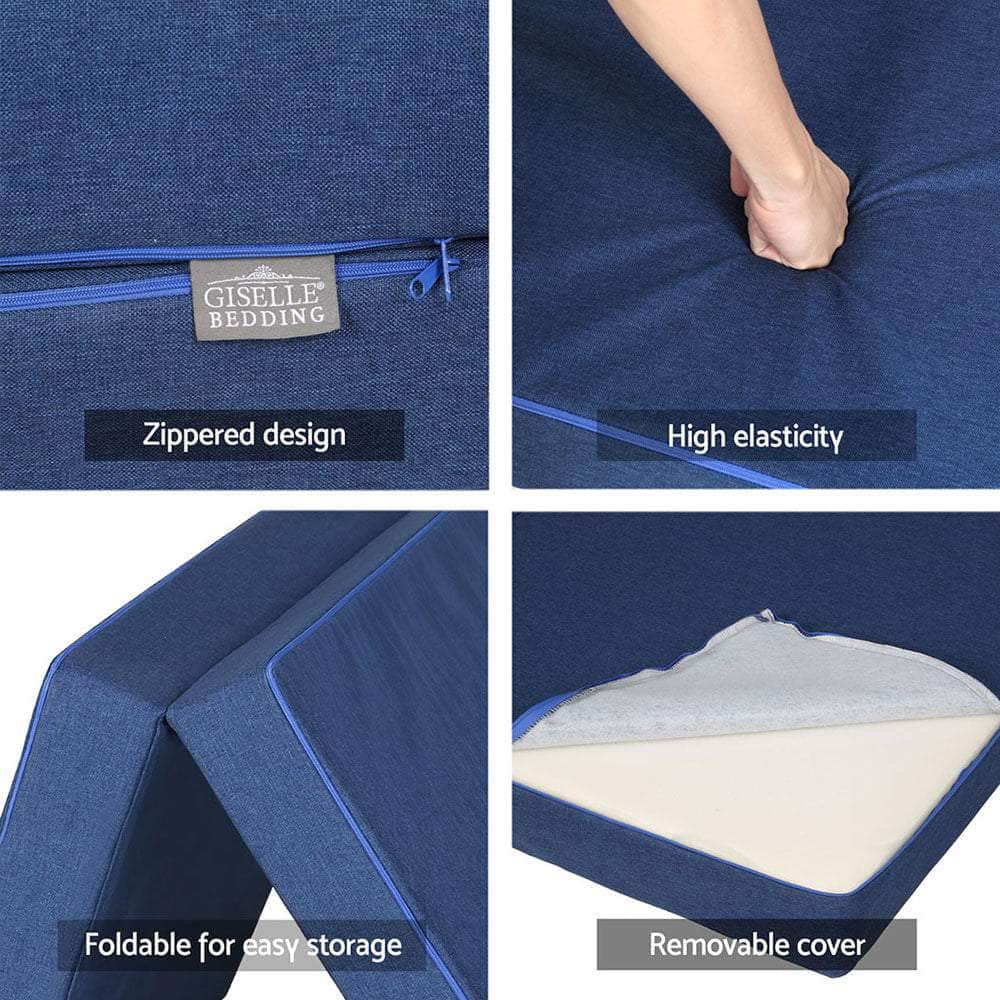 Foldable Mattress Folding Foam Single Blue with Blue colour