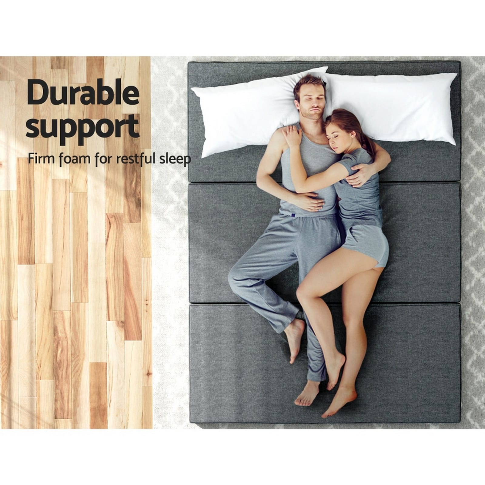 Foldable Mattress Folding Foam Queen Grey with Pillows - photo 16
