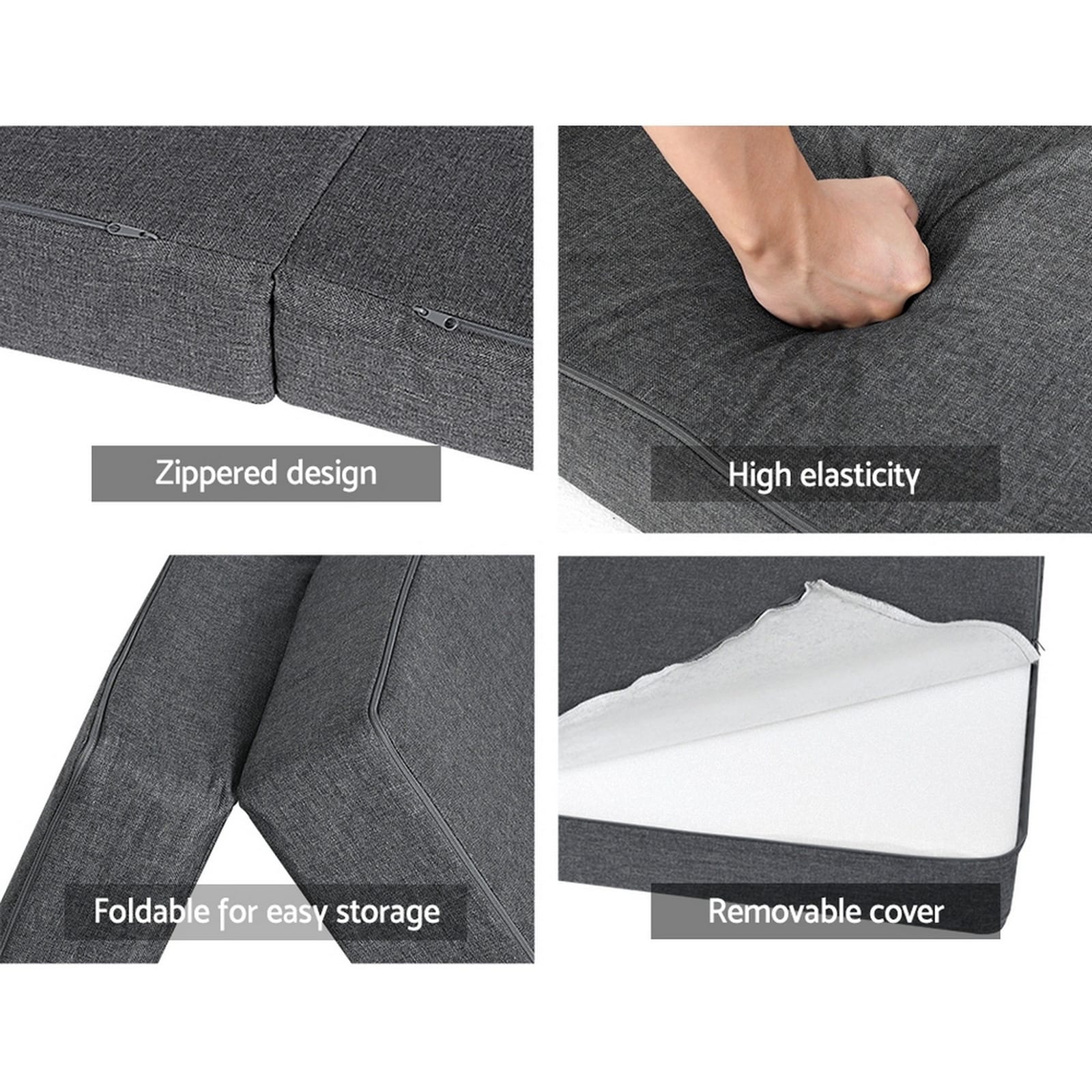 Foldable Mattress Folding Foam Queen Grey with Pillows
