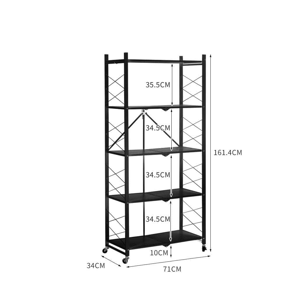 Foldable Storage Shelf Display Black 5 Tiers