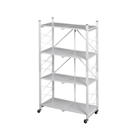 Foldable Storage Shelf Display White 4 Tiers