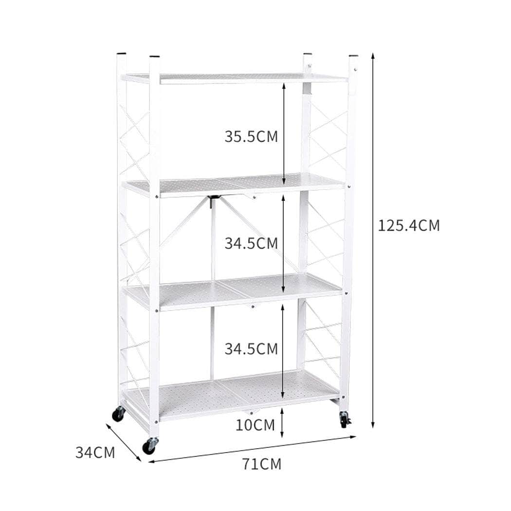 Foldable Storage Shelf Display White 4 Tiers