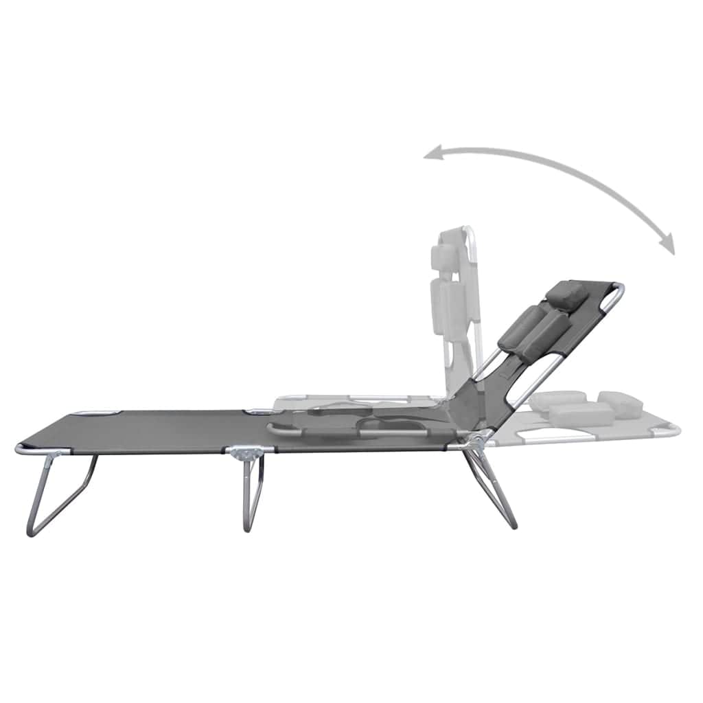 Foldable Sunlounger with Head Cushion Adjustable Backrest Grey - Simple deals