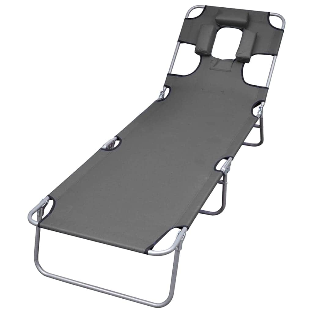 Foldable Sunlounger with Head Cushion Adjustable Backrest Grey - Simple deals