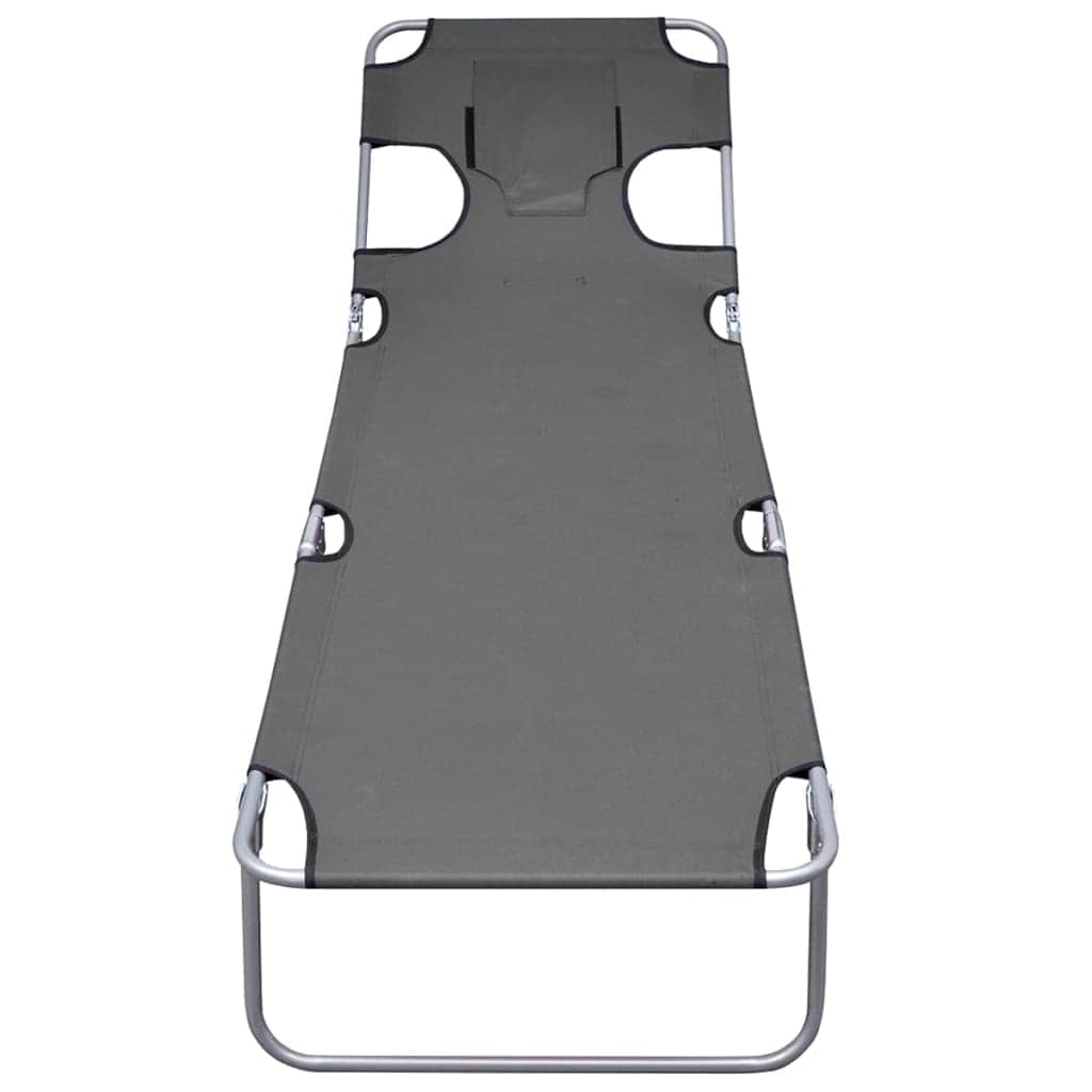 Foldable Sunlounger with Head Cushion Adjustable Backrest Grey - Simple deals