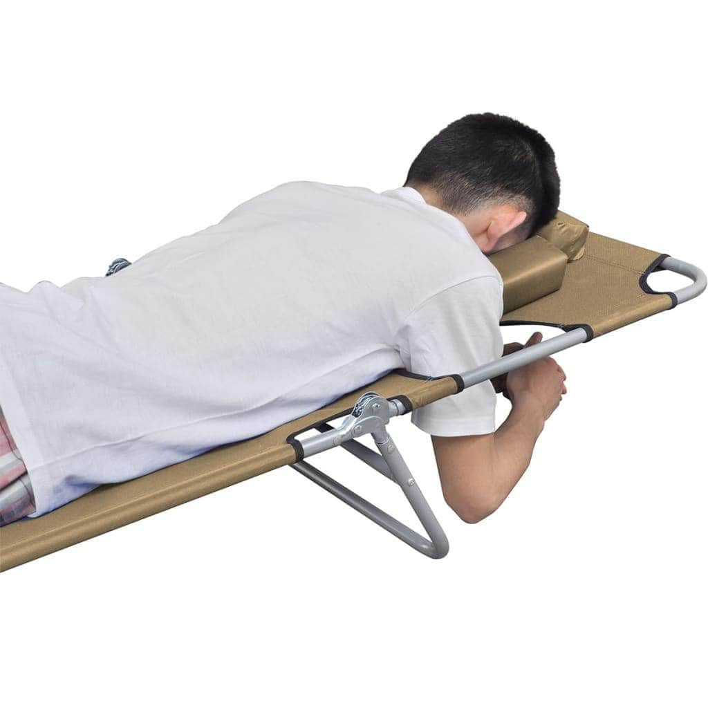 Foldable Sunlounger with Head Cushion Adjustable Backrest Taupe