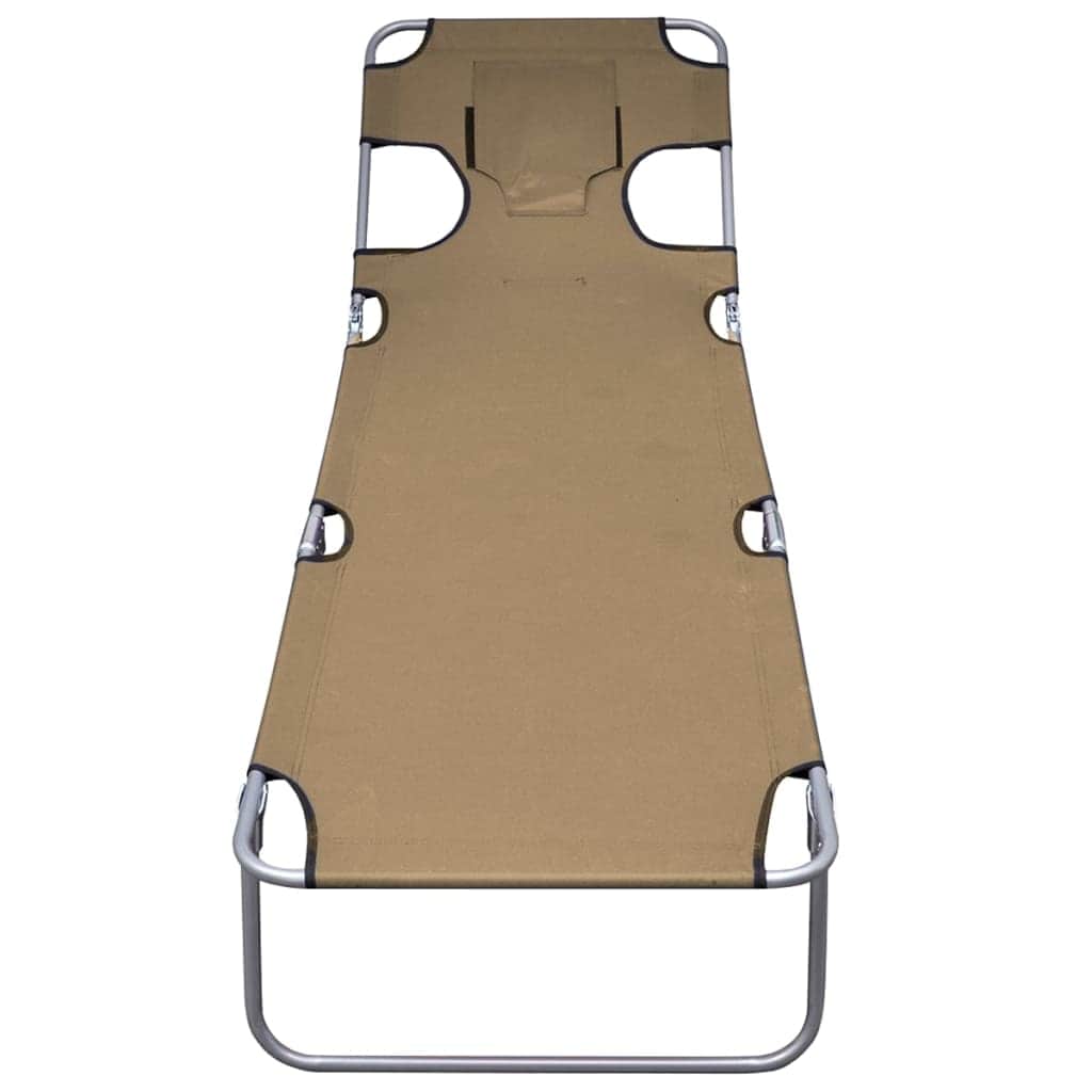 Foldable Sunlounger with Head Cushion Adjustable Backrest Taupe - Simple deals