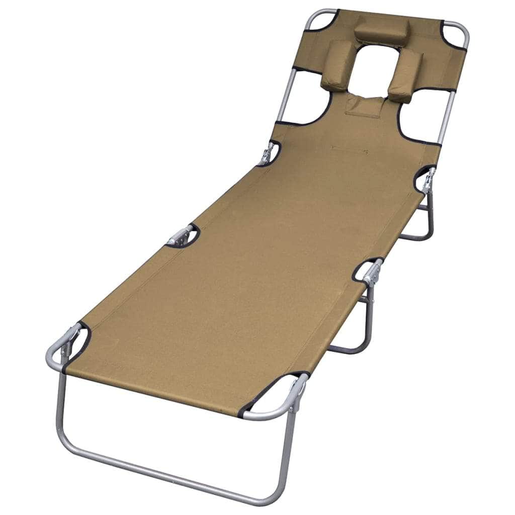 Foldable Sunlounger with Head Cushion Adjustable Backrest Taupe - Simple deals