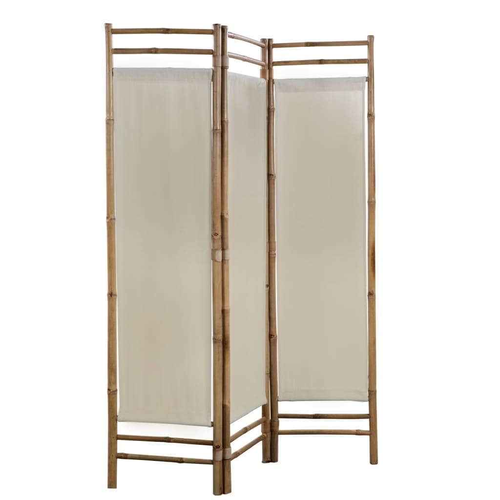 Folding 3 - Panel Room Divider Bamboo and Canvas 120 cm - Simple deals