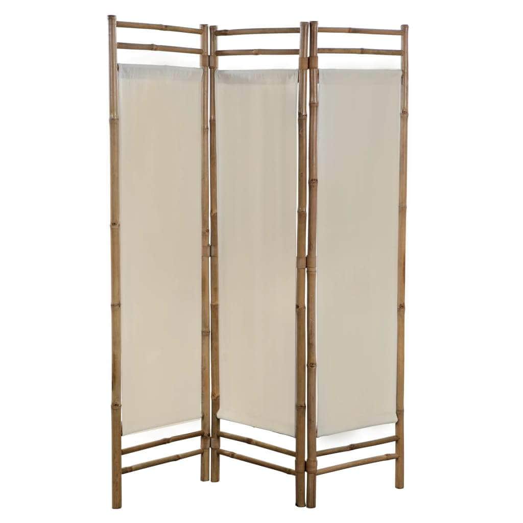 Folding 3 - Panel Room Divider Bamboo and Canvas 120 cm - Simple deals