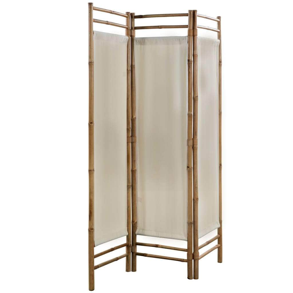 Folding 3 - Panel Room Divider Bamboo and Canvas 120 cm - Simple deals
