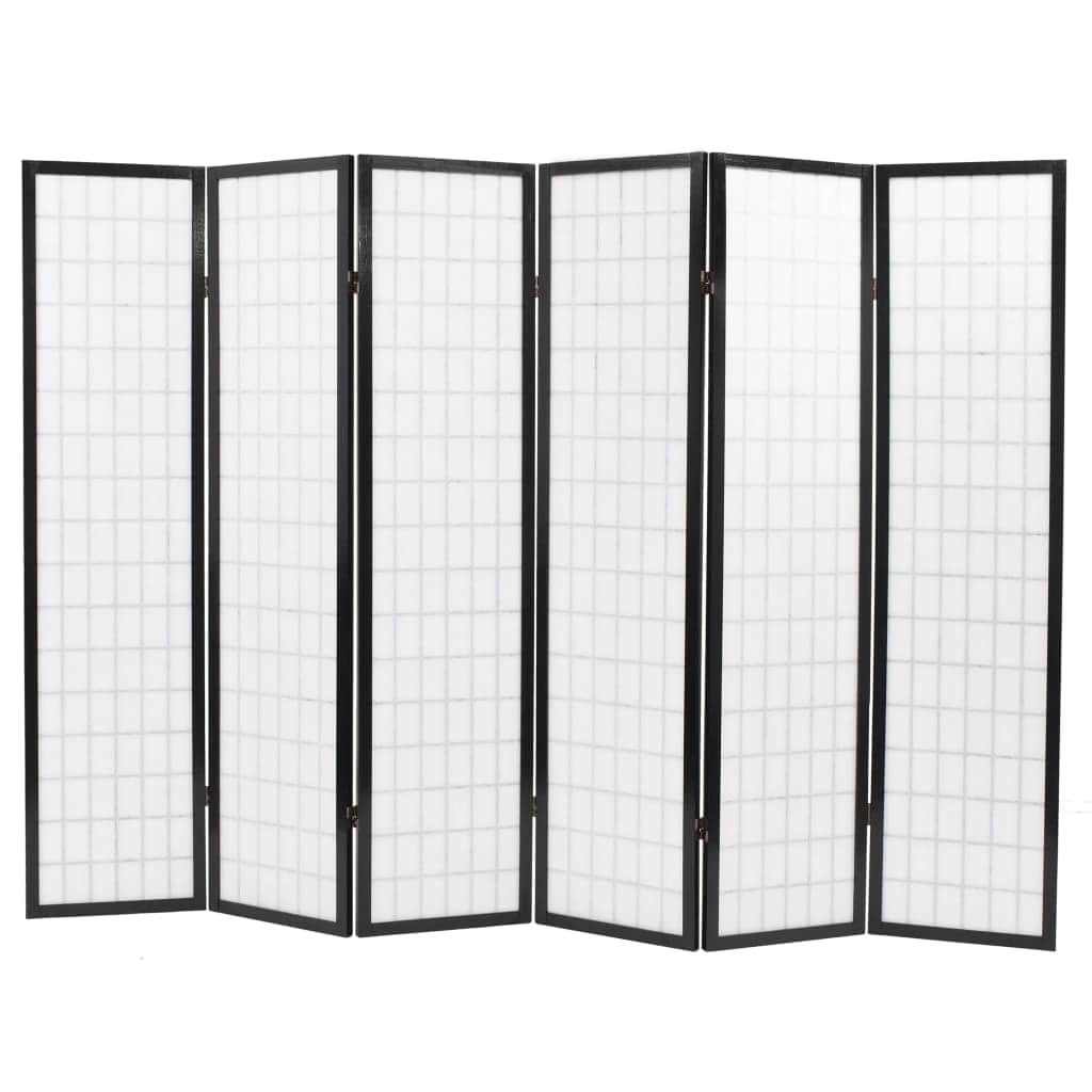 Folding 6-Panel Room Divider Japanese Style Black