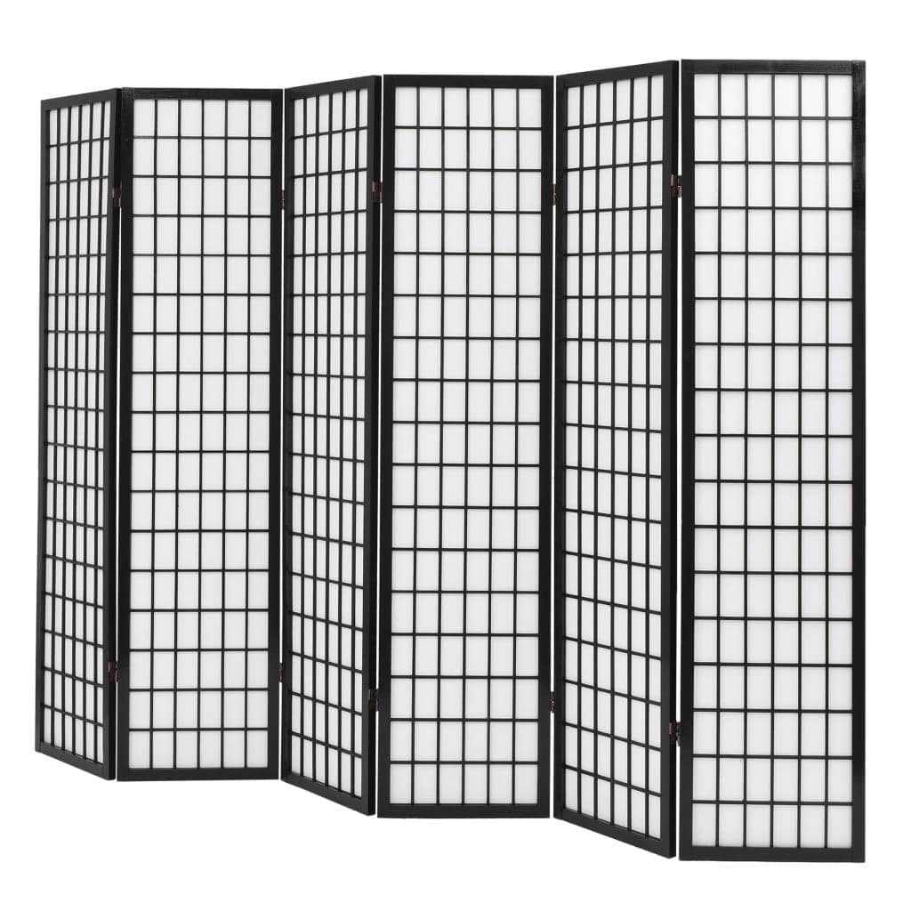 Folding 6-Panel Room Divider Japanese Style Black