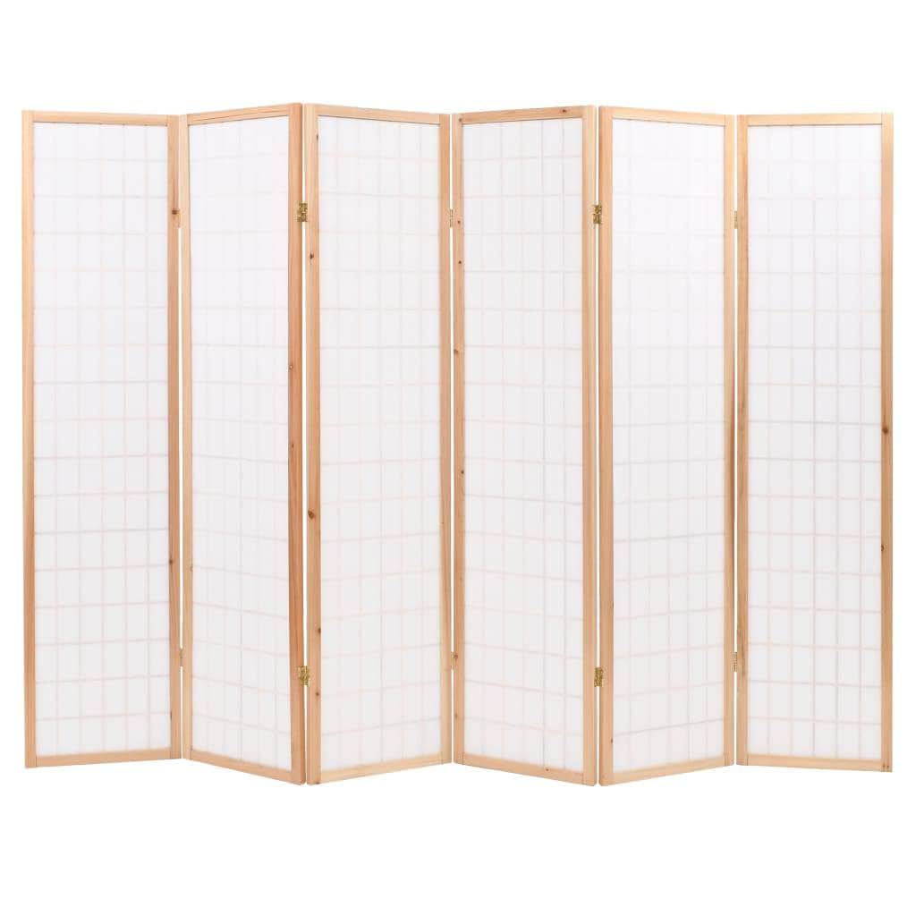 Folding 6-Panel Room Divider Japanese Style Natural
