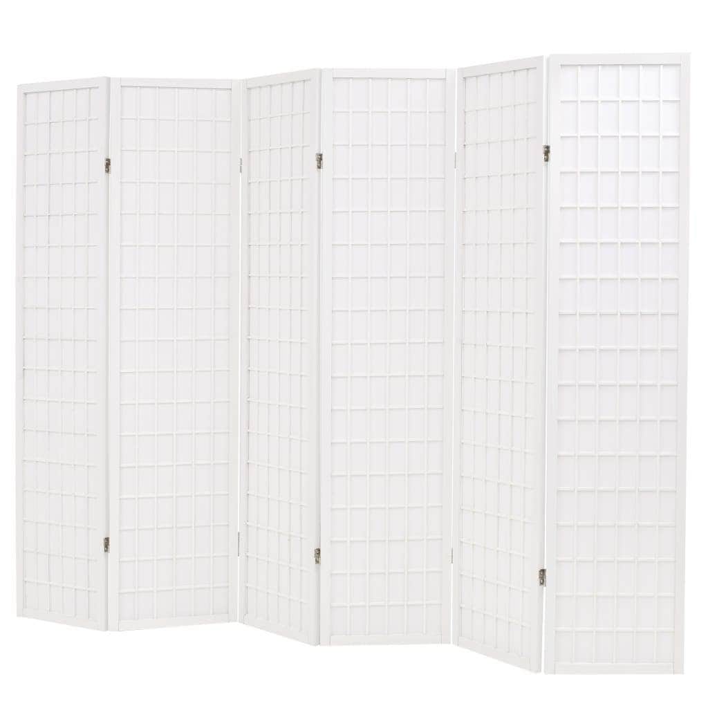 Folding 6-Panel Room Divider Japanese Style White